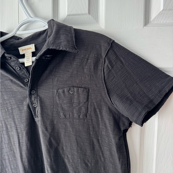 Diesel Black Polo Shirt XL 100% Cotton Raw Hem Casual Luxury - Picture 5 of 9
